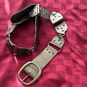 Womens Bronze leather look Belt with Brass Buckle